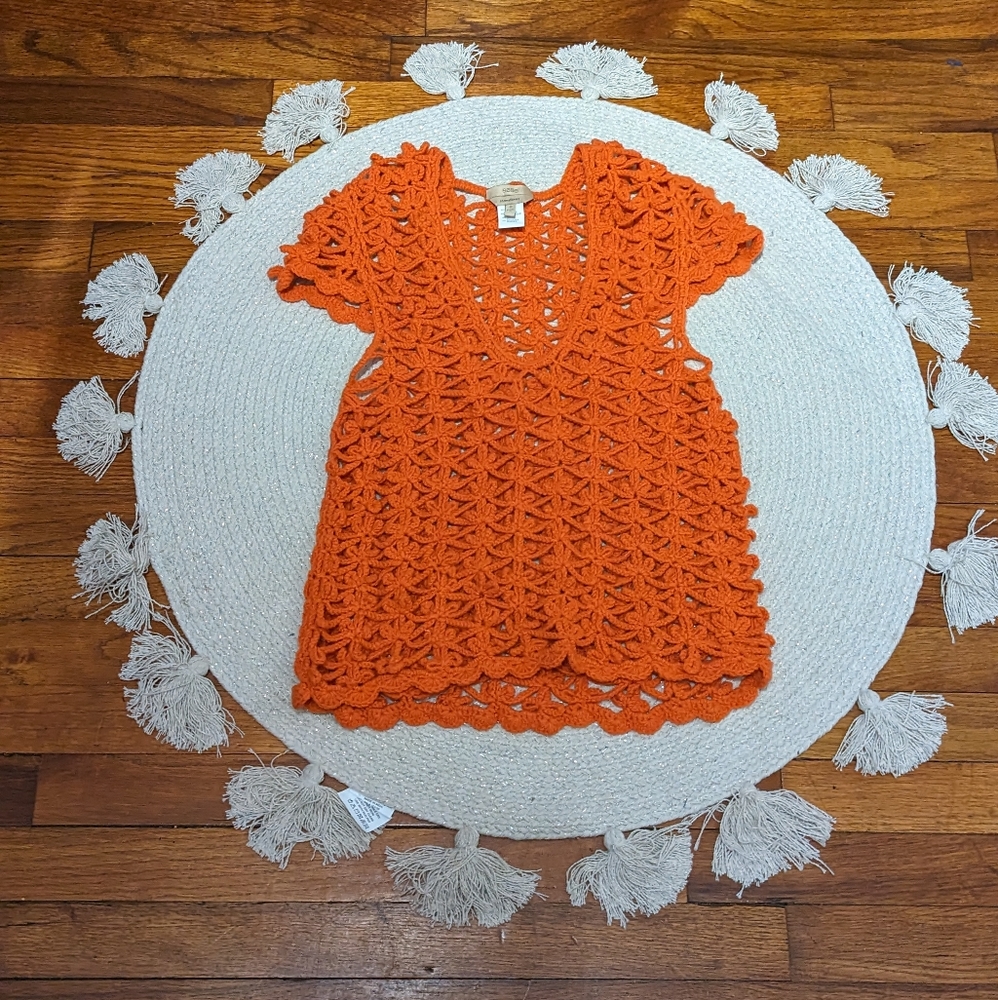 Woman's Retro Style  Orange Open Weave Hand Knit Top